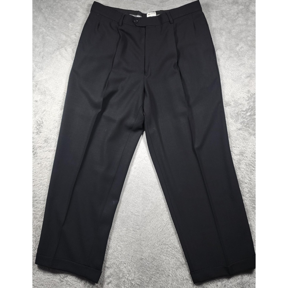 Giorgio Armani Dress Pants Mens 42x35 (Fits 33x28) Black Pleated Cuffed Classic